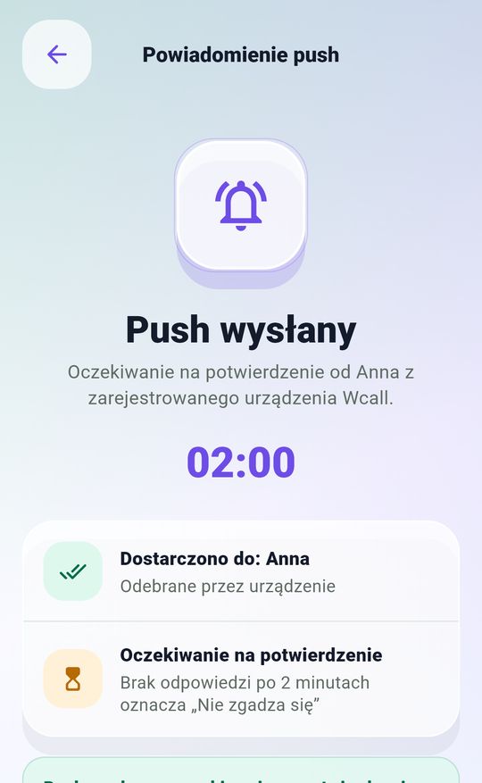Wcall push waiting screen: push delivered to Anna, waiting for confirmation